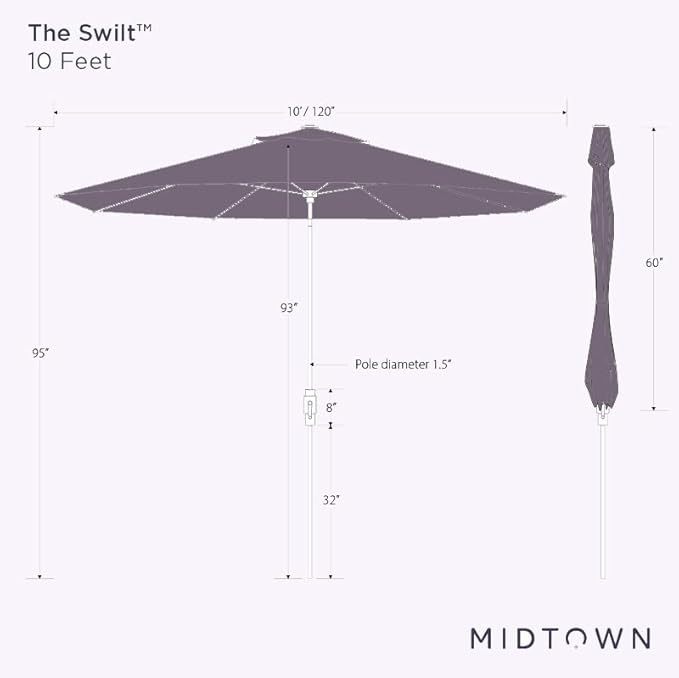 Midtown Umbrellas The Swilt 10 Feet Patio Umbrella in Terylast Sand (Tan) Polyester Fabric - Fiberglass Ribs, Auto-Tilt Aluminum Frame For Backyard, Deck, Garden, Pool - White Pole
