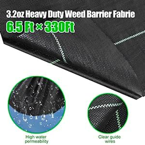 6.5ft x330ft Black Weed Barrier Landscape Fabric Heavy Duty 3.2OZ French Drain Fabric Ground Cover Weed Cloth for Erosion Control,Outdoor Gardening Weed Control Mat