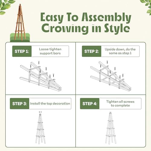 Idzo 61-Inch Wood Obelisk Trellis for Climbing Plants β Heavy-Duty Wooden Garden Trellis for Outdoor & Indoor Decor, Easy Assembly, Space-Saving Plant Support for Patio, Yard, and Planters