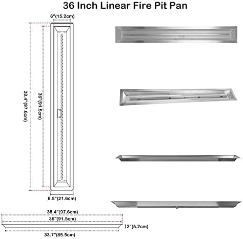 Stanbroil 36 by 6-Inch Drop-in Linear Fire Pit Burner, 304 Stainless Steel Natural & Propane Gas Firepit Insert for Fire Pit Table Indoor Outdoor, 65,000 BTU Max