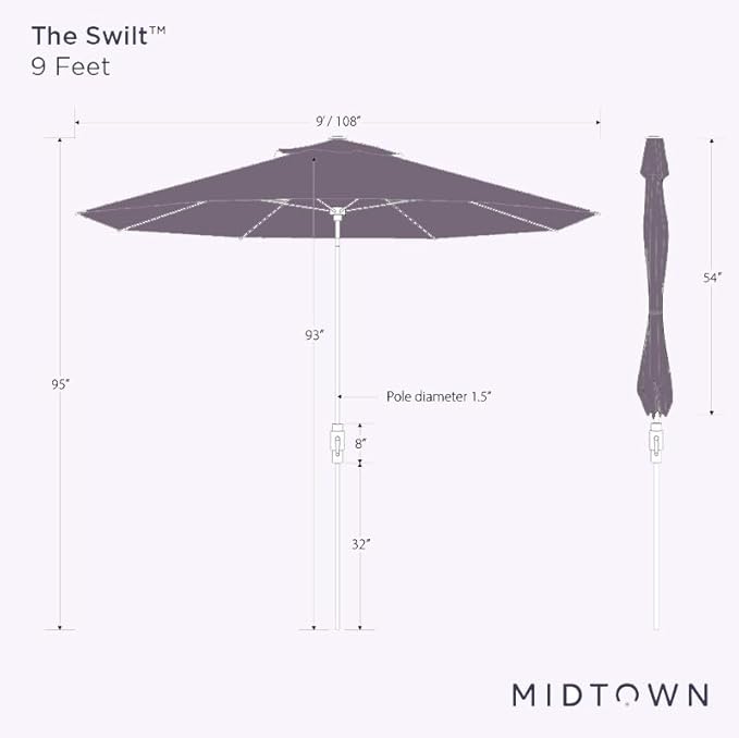 Midtown Umbrellas The Swilt 9 Feet Patio Umbrella in Terylast Chestnut (Beige) Polyester Fabric - Fiberglass Ribs, Auto-Tilt Aluminum Frame For Backyard, Deck, Garden, Pool - White Pole