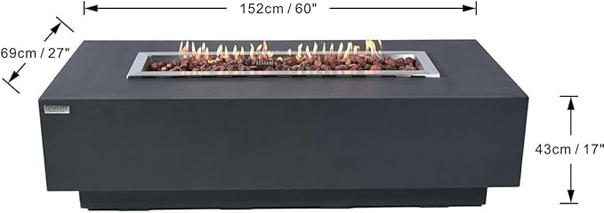 Elementi Granville Gas Fire Pit Bundle Concrete Fire Table, Outdoor Fire Pit Electronic Ignition | Canvas Cover, Lava Rock Included | Free AMS Wind Guard | Dark Gray (Natural Gas)