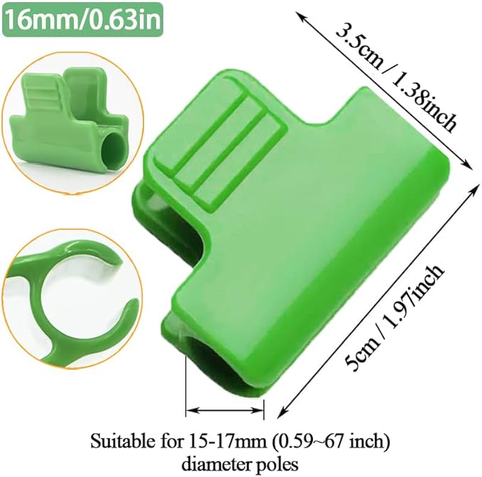 40pcs Greenhouse Netting Clamps, 16mm Garden Hoops Plant Clips, Outside Patio Film Row Cover Netting Tunnel Frame for Fixing PVC Tubes Shading Net Rod Shelters Clip, Plastic, Non-Slip, Green