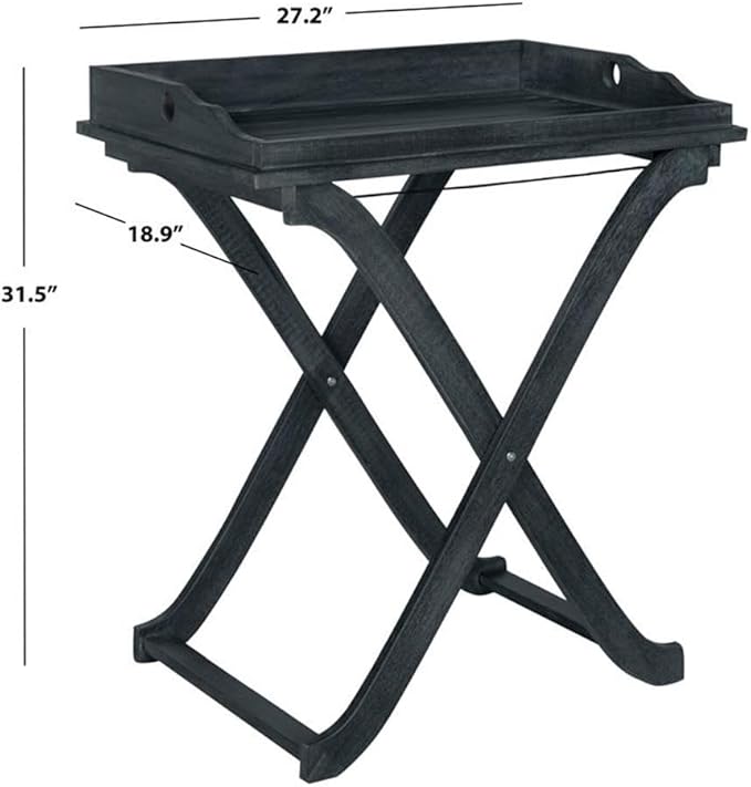 SAFAVIEH PAT6716K Outdoor Collection Covina Dark Slate Grey Tray Table