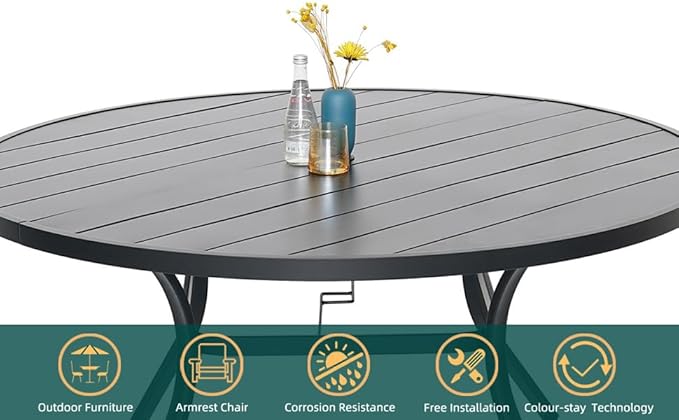 5-Piece Outdoor Dining Set, 48'' Round Table with 4 Swivel Chairs All Weather Furniture Set - Brown Style1