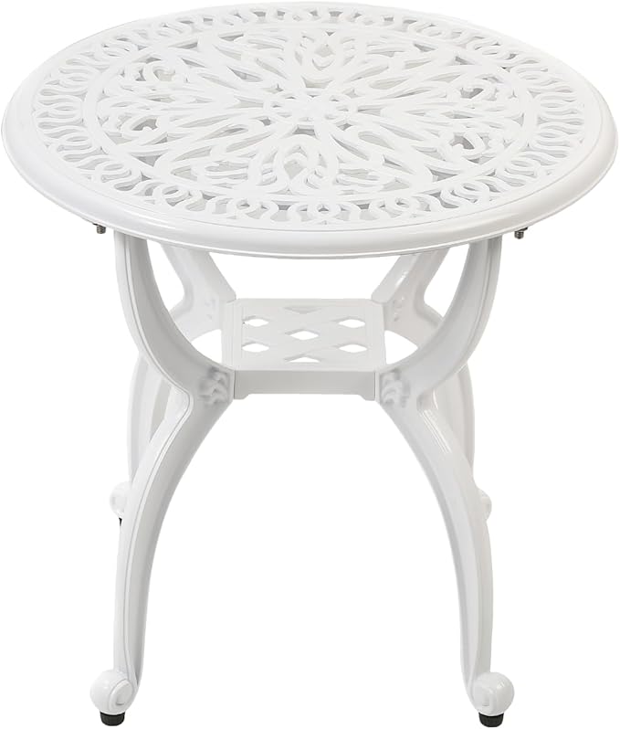 KAILI Outdoor Cast Aluminum Side Table Patio Side Table Backyard, Pool, Indoor, Easy Maintenance and Weather Resistant Coffee Table Porch Table Bistro Table (18.5round-White)