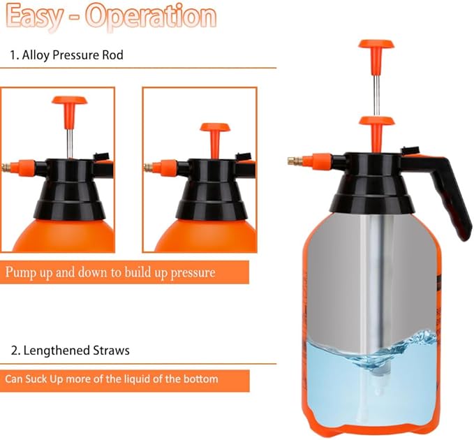 MRPAPA 2 Pack Handheld Pump Sprayer, Garden Pressure Water Spray Bottle with Adjustable Brass Nozzle for Plants (2LOrange-2PCS)