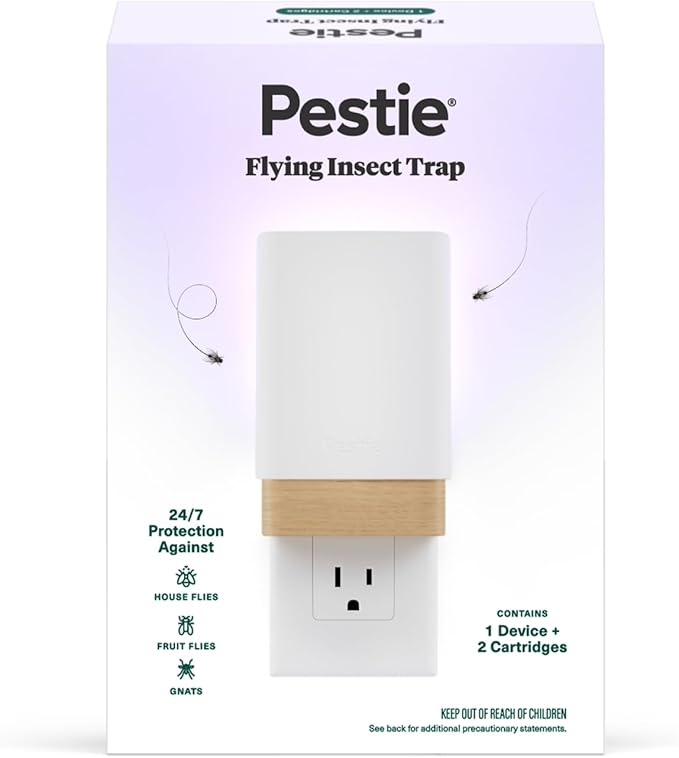 Pestie Flying Insect Trap, NanoPulse Tech Attracts & Kills Flies, Fruit Flies & Gnats, 24/7 Fly Trap with UV Light, Modern, Mess-Free Design, Easy Cartridge Swap (2 Devices & 4 Cartridges)