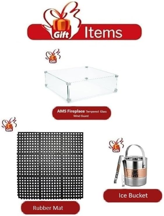 Elementi Manhattan Gas Fire Pit Bundle Concrete Fire Table, Outdoor Fire Pit Electronic Ignition | Canvas Cover, Lava Rock Included | Free AMS Wind Guard | Dark Gray (Natural Gas)