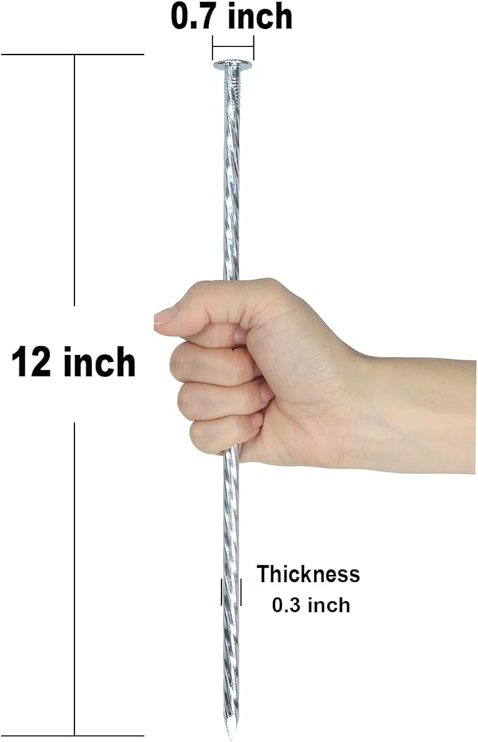 12-inch Artificial Turf Stakes Solid Galvanized Metal Spiral Landscape Edging Spikes for Outdoor, Heavy-Duty Rust Resistant Security Anchoring Spikes (26)