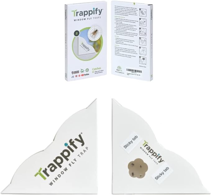 Trappify Fly Trap Indoor: Window Fly Traps for Home | Fruit Fly Traps for Indoors, Gnat Traps for House Indoor | Disposable Fly Trap with Sticky Adhesive Strips | Inside Bug Catchers (4 Pack)