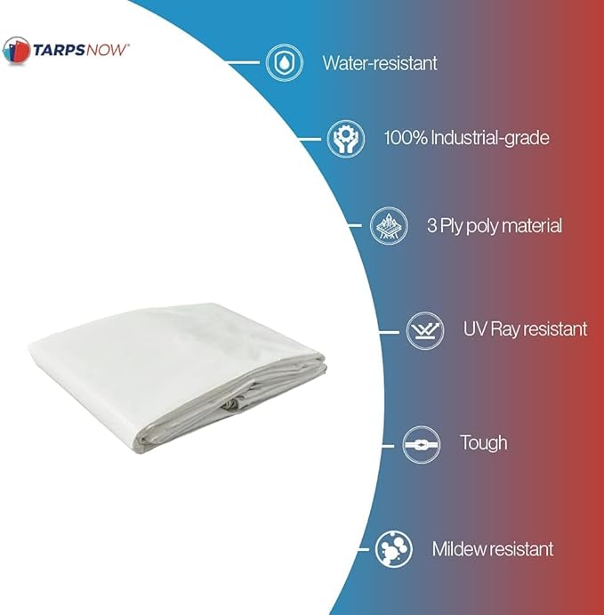 Tarps Now 26x40 Feet Poly Tarp |12 MIL Heavy Duty Waterproof Cover |Rip and Tear Proof Plastic Tarp with Rustproof Aluminum Grommets & Reinforced Edges |Ideal for Roof Repairs, Landscaping-White