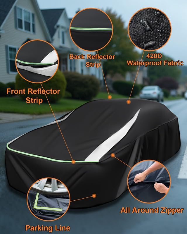 Full Enclosed Car Covers Universal Fit VW Beetle/Golf,Porsche Boxster,350z/370z,Audi TT/A3,BMW Z4,Supra A90/Integra,BRZ,Mini Cooper Clubman Sedan/Coupe/Cabrio/Hatchback Length 165-177 inches