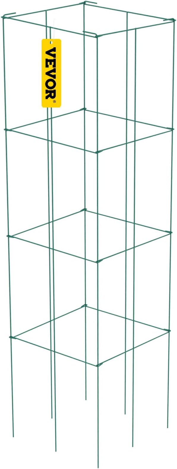 VEVOR Tomato Cages, 14.6" x 14.6" x 39.4", 6 Packs Square Plant Support Cages, Green PVC-Coated Steel Tomato Towers for Climbing Vegetables, Plants, Flowers, Fruits