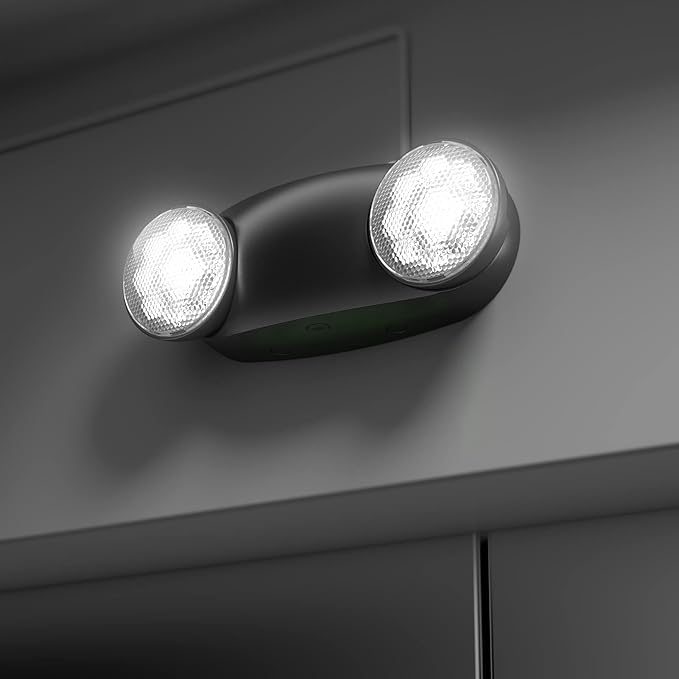 1 Pack Led Black Emergency Light with Battery Backup Round 2 Heads -UL Certified Emergency Exit Sign-120 277V Indoor Emergency Exit Lights for Home Power Failure & Business.