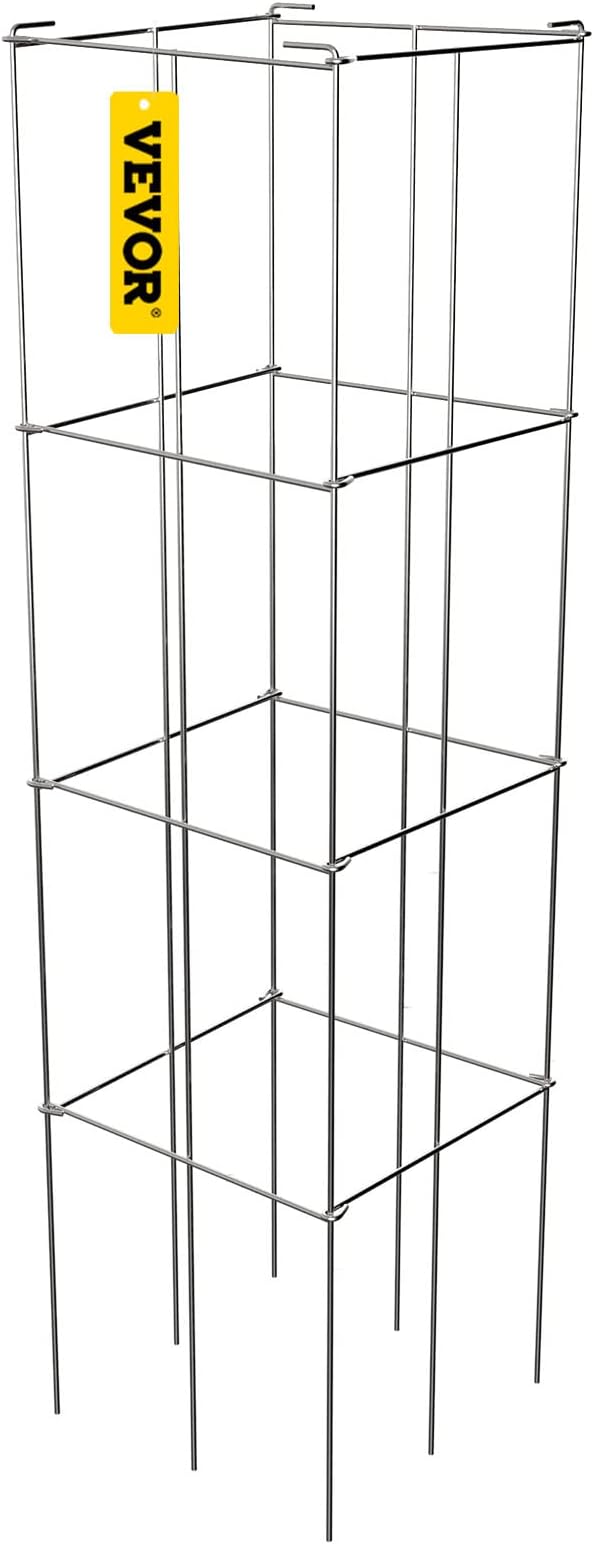 VEVOR Tomato Cages, 11.8" x 11.8" x 46.1", 10 Packs Square Plant Support Cages, Silver PVC-Coated Steel Tomato Towers for Climbing Vegetables, Plants, Flowers, Fruits