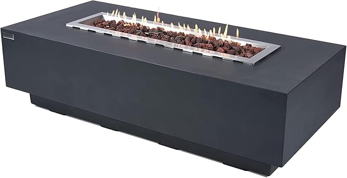 Elementi Granville Gas Fire Pit Cast Concrete Fire Table, Outdoor Fire Pit Electronic Ignition | Canvas Cover, Lava Rock Included | Free AMS Wind Guard | Dark Gray (Natural Gas)