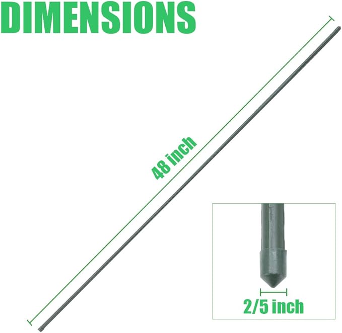 Mininfa Steel Plant Stakes 4 Feet, Plastic Coated Metal Garden Stakes Supports Climbing for Tomatoes, Trees, Beans, 25 Pack