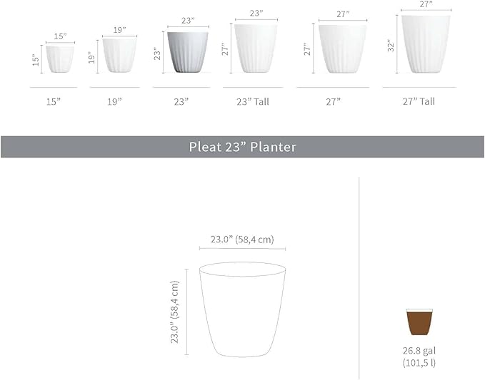 Crescent Garden Pleat Modern Decorative Planter, Indoor/Outdoor Pot, Resin Plant Pot with Drain Hole - 23" W x 23" H (Caviar Black)