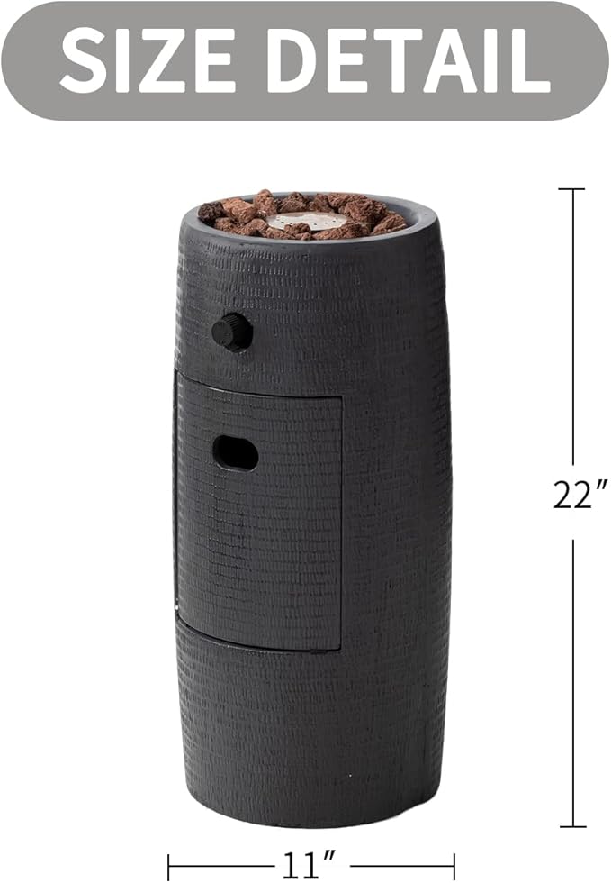 SUNBURY Outdoor Propane Fire Pit, 11" Propane Fire Column, Patio Gas Fire Pit 15,000 BTU Small Firepit Table for Outside w Lava Rocks, CSA Certified (Dark Gray)