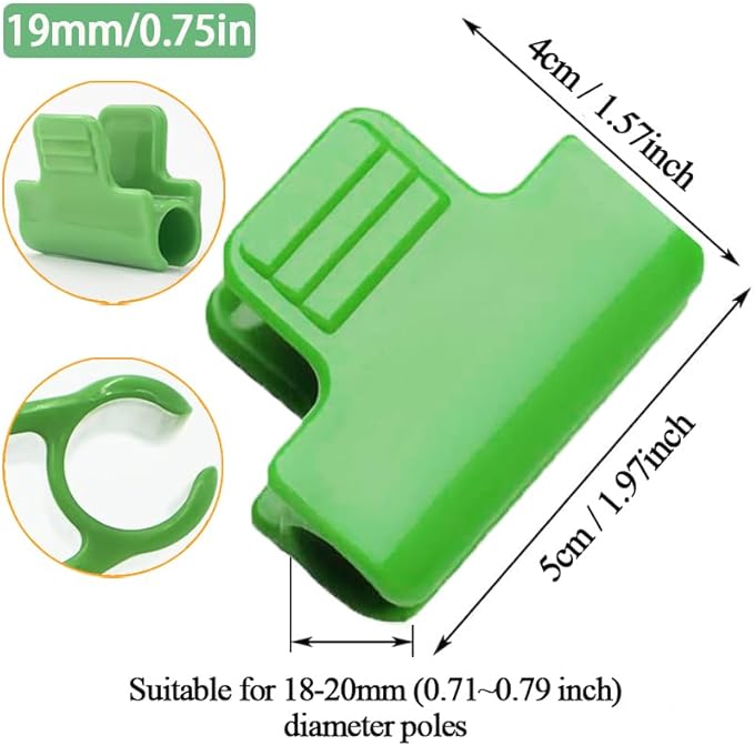 24pcs 19mm Garden Hoops for Netting, Greenhouse PVC Tube Clip for 18-20mm Poles, Garden Buildings Shading Net Rod Tube Clip Film Row Fixing Cover Tunnel Hoop Clips, Non-Slip, Green