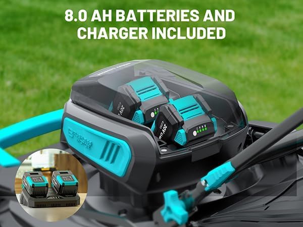 40V 21.1 inch Self-Propelled Lawn Mower Cordless, 3-in-1 Brushless Electric Lawn Mower with 6-Position Cutting Height Adjustment, 2 * 8.0Ah Battery & Dual Charger Included