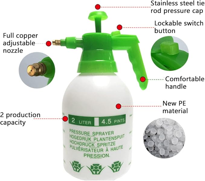 1 Pcs Garden Pump Sprayer, 0.5Gallon/68oz Hand-held Lawn Pressure Spray Bottle with Adjustable Nozzle (FKM Gasket Update)