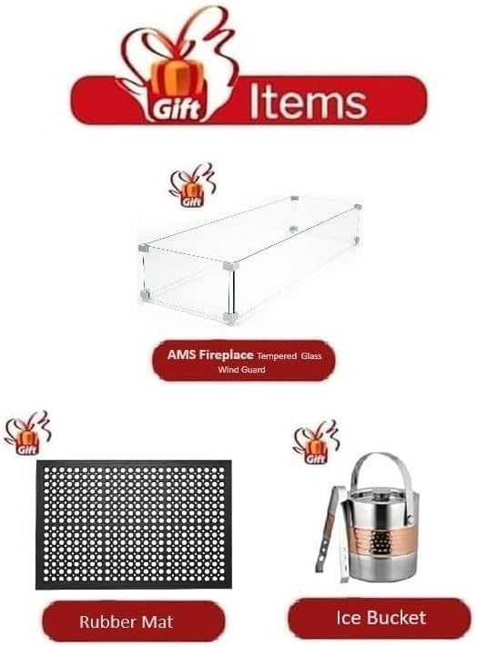 Elementi Granville Gas Fire Pit Bundle Concrete Fire Table, Outdoor Fire Pit Electronic Ignition | Canvas Cover, Lava Rock Included | Free AMS Wind Guard | Light Gray (Natural Gas)