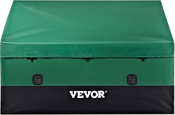 VEVOR Outdoor Storage Box, 150 Gallon Waterproof PE Tarpaulin Deck Box w/Galvanized Frame, All-Weather Protection & Portable, for Camping, Garden, Poolside, and Yard, Black & Green