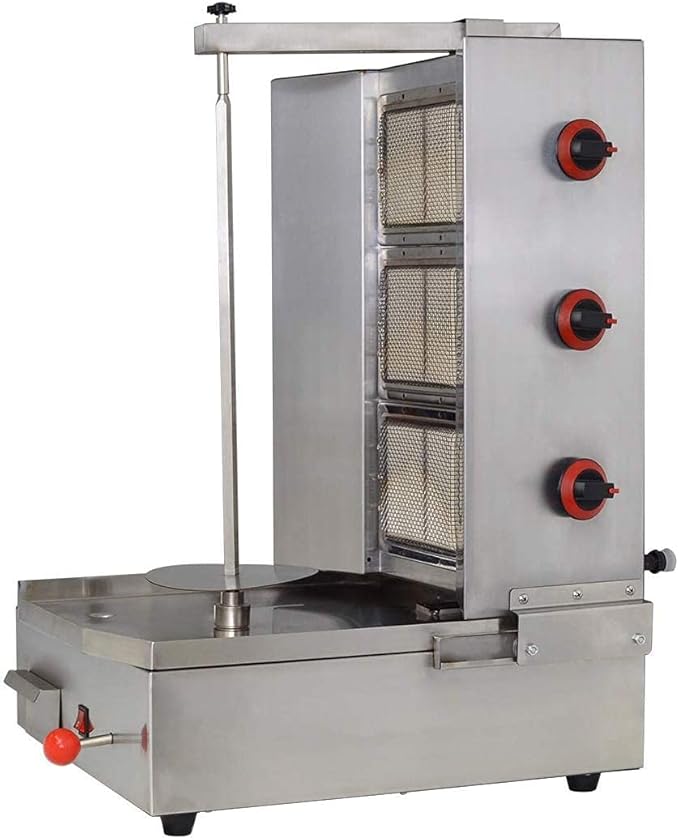 Shawarma Machine with 3 Burners Roaster Kitchen Kebab Grill Propane Gyro Machine Automatic Rotation for Restaurant Kitchen Garden