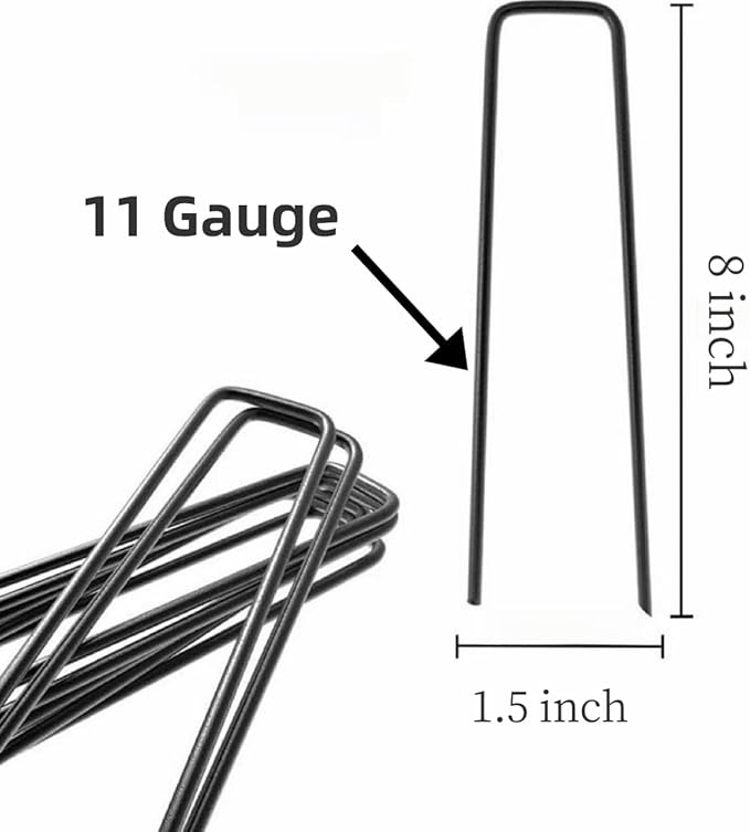 8 inch 20 Pack Black Galvanized Landscape Staples 11 Gauge Garden Stakes Pins Anti-Rust Ground Stakes U-Shaped Tent Stakes are Used for Weed Barrier, Irrigation Tubing, Yard Lawn, Landscape Fabric
