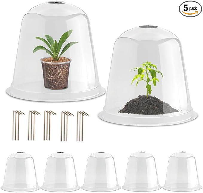13 Inch Humidity Domes Garden Cloches for Plant Protection, Protectors from Animals, Garden Clear Plant Cover with Ventilation Holes 5 Pack