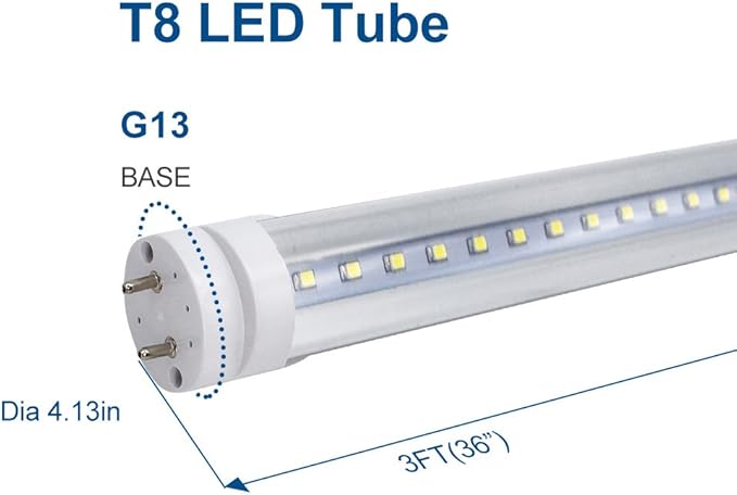 LightingWill LED T8 Light Tube 3FT, Daylight White 5000K, Dual-End Powered Ballast Bypass, 1600Lumens 15W (32W Fluorescent Equivalent), Clear Cover, AC85-265V Lighting Tube Fixtures, 4 Pack