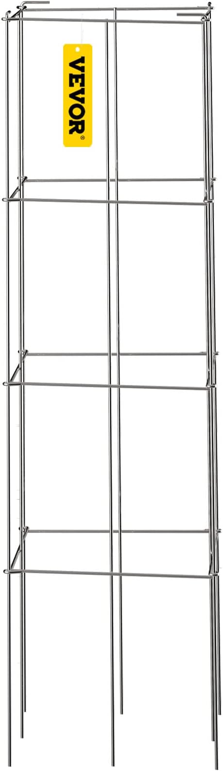 VEVOR Tomato Cages, 11.8" x 11.8" x 46.1", 10 Packs Square Plant Support Cages, Silver PVC-Coated Steel Tomato Towers for Climbing Vegetables, Plants, Flowers, Fruits