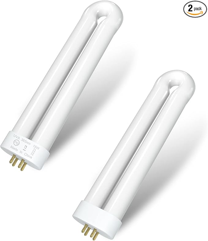 Dichroma Bug Zapper Light Bulb Replacement for 15W Bug Zapper with 4-Pin Base, Ful 15W-BL U Shaped Twin Tube Bulb for T6 Insect Attracting Lamp, 2 Pack