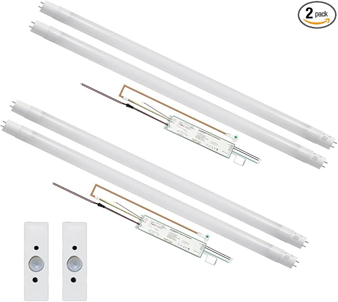 Commerical Smart LED Type C T8 Tube Light Kit with Emergency Battery Driver, 2 Tube&1 Driver, 90 Min Backup Power Replacement for T12/T5/T8 Troffer/Strip Fixtures-2 Pack (4FT w Smart Sensor)