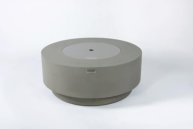 Elementi+ | Colosseo Gas Fire Pit Cast Concrete 40" Dia. Round Fire Table, Outdoor Fire Pit Electronic Ignition | Canvas Cover, Fire Glass and Burner Lid Included | Light Gray | Natural Gas