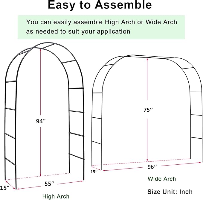 Metal Pergola Arbor, Outdoor Flower Garden Arch Trellis, Steel Garden Arbor for Climbing Plants, Wedding Decoration, 7'8" H x 4'5" W