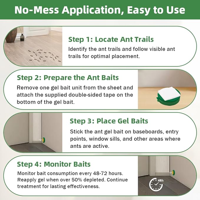 64 PCS Ant Killer Gel Bait Stations, Extra Strengthen Ant Bait Traps, Long-Lasting Effective Pest Gel for Carpenter Ants and Other Common Household Ants, No Mess Easy Use, Safe for Pets and Kids