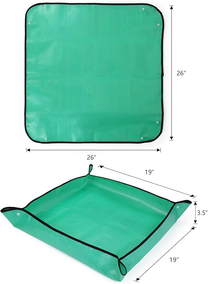 RESTCLOUD Indoor Plant Repotting Mat Potting Tray, Poo Poo Platter for Butterfly Cage, 19.6 x 19.6 Inches, Green, Set of 2 (26 x 26 Inches Set of 2)