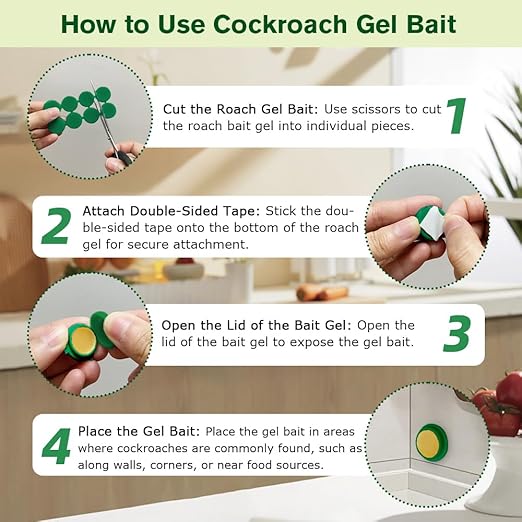 64 Pack Cockroach Gel Bait, Highly Effective Roach Gel Bait Indoor Infestation Solution, Fast Acting Cockroach Killer Indoor Home Kitchen Use, Easy to Apply & No Mess Roach Bait, Long-Lasting