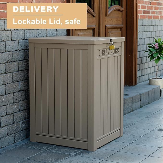 48 Gallon Resin Package Delivery Box - Rust & Moisture Resistant, Lockable, Waterproof Deck Box for Porches, Patios, Indoor & Outdoor Use(Grey,48GAL)