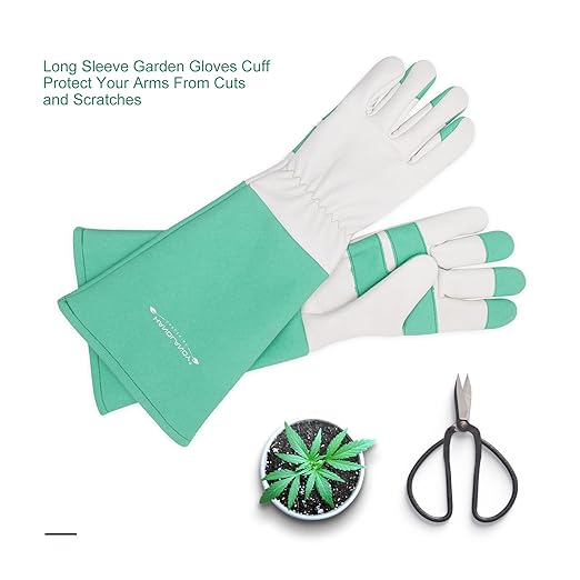 HLDD HANDLANDY Leather Gardening Gloves for Women & Men - Long Sleeve Rose Pruning, Thorn Proof Garden Work Gauntlet, Animal Handling (Large, Green)