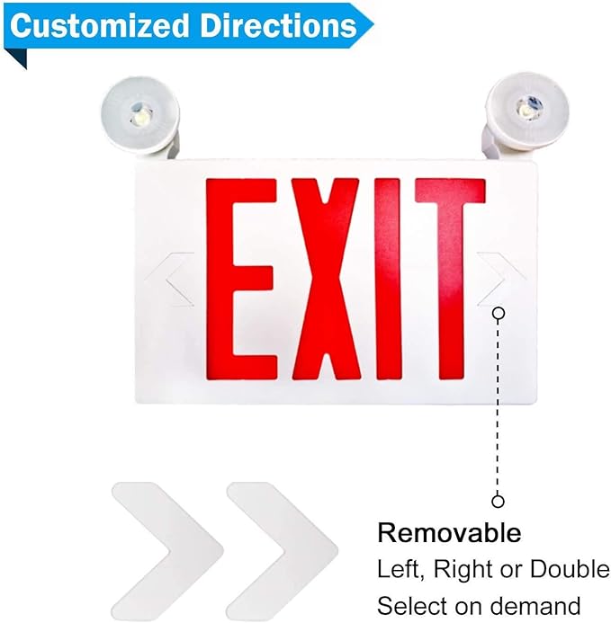 1 Pack Red Led Exit Sign with Emergency Lighting Battery Backp -Two LED Adjustable Head -120V/277V-UL Listed-Exit Lighting -Dual LED Lamp ABS Fire Resistance for Power Failure.