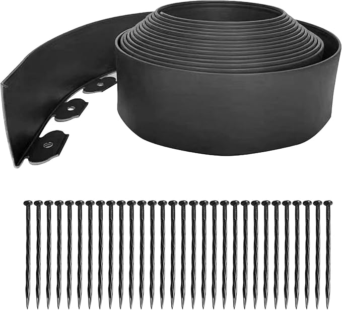 Garden Edging Border,66ft Landscape Edging Border Garden Border Edging【4 INCH Hight】 Lawn Edging Border Include 60 Stakes, Paver Edging for Yard, Lawn, Gardens (Black)