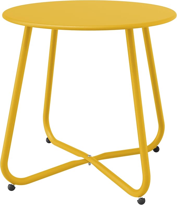 Lemon Yellow Patio Side Table, 18" Weatherproof Steel Outdoor Indoor Side Table for Garden, Balcony, Pool & Tailgate, Rust-Resistant Lightweight Portable Patio End Table