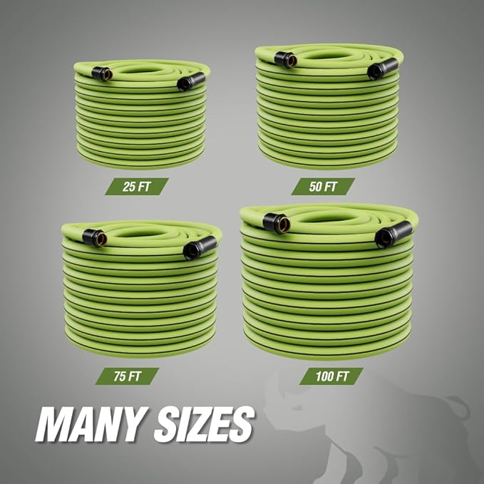 Rugged Rhino Heavy Duty Flexible Light Weight Garden Hose, 75ft x 5/8in, 4 Layer Leakproof Outdoor Gardening Tools, Watering Supplies, Powerful Water Pressure for Lawn, Flowers, Green Black