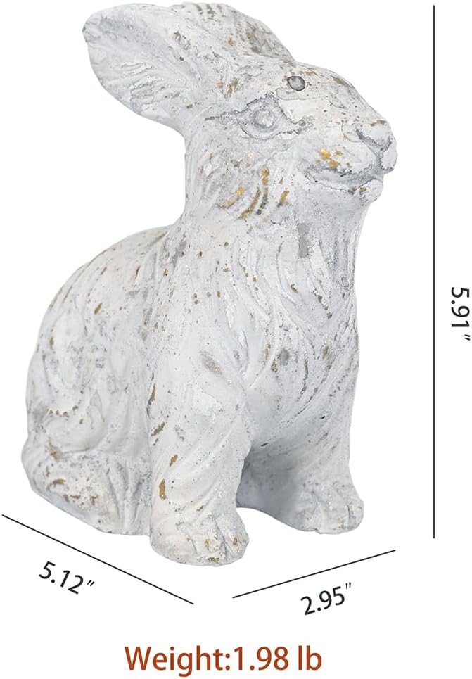 All Chic Bunny Decor Garden Statue White Rabbit Cement Rabbit Statue for Home Garden Indoor Outdoor Statues for Yard,Front Yard Decor,Easter Rabbit Figurines(White)