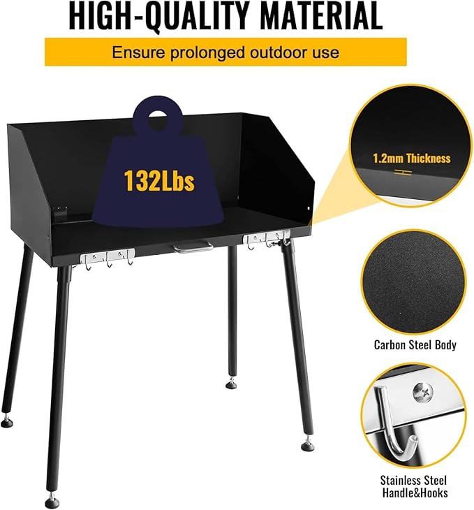 Camp Cooking Table with Foldable Three-Sided Windscreen and Legs, Perfect for Dutch Oven Cooking with Charcoal Briquettes and Food Preparation,30x16