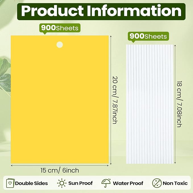 Qualirey 900 Pcs 6 x 8 Inch Yellow Sticky Traps for Plant Double Sided Sticky Trap for Gnats with Twist Ties Sticky Fly Traps for Fruit Insect Fungus Bugs Indoor Outdoor